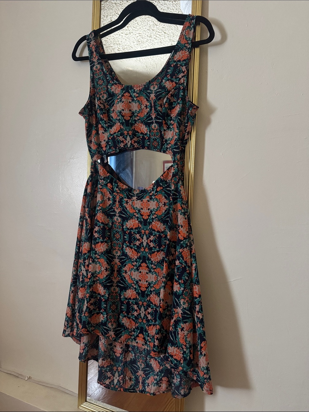 Lush Floral Cutout Midi Dress in Coral & Teal